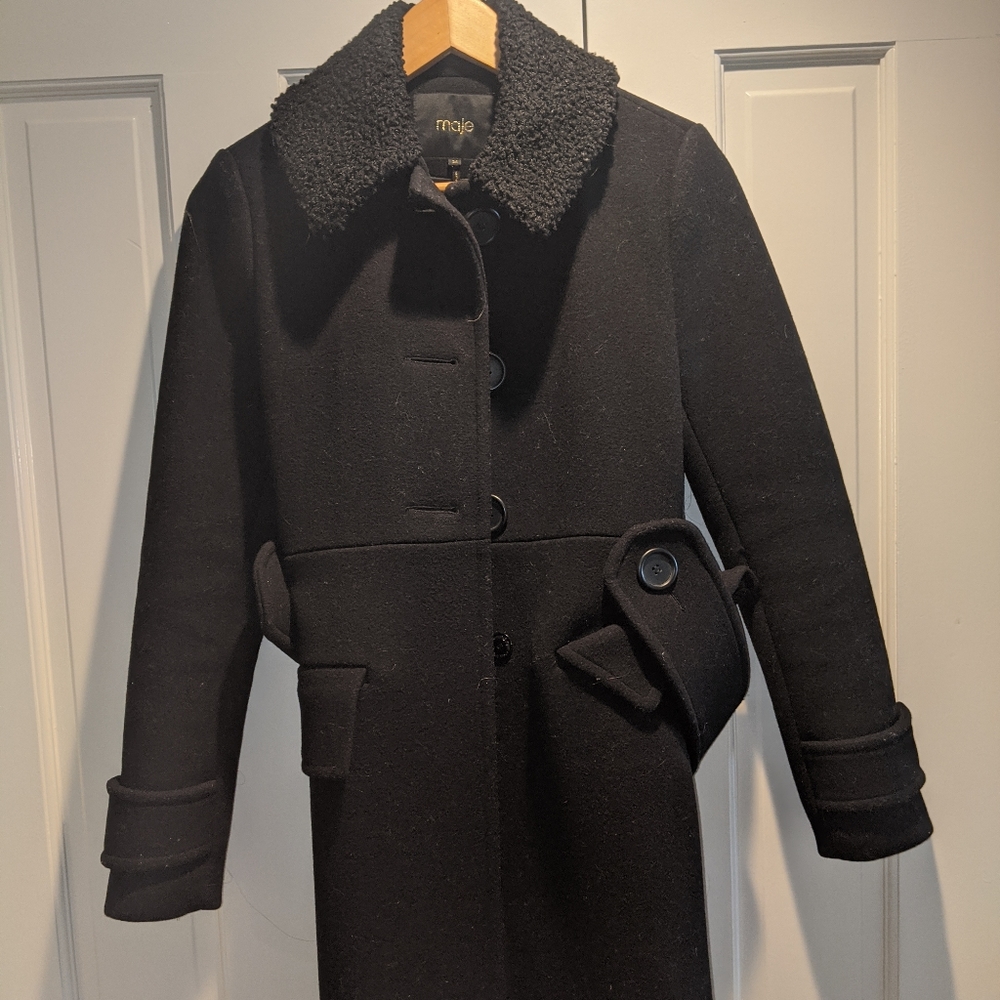 Maje black button pea coat